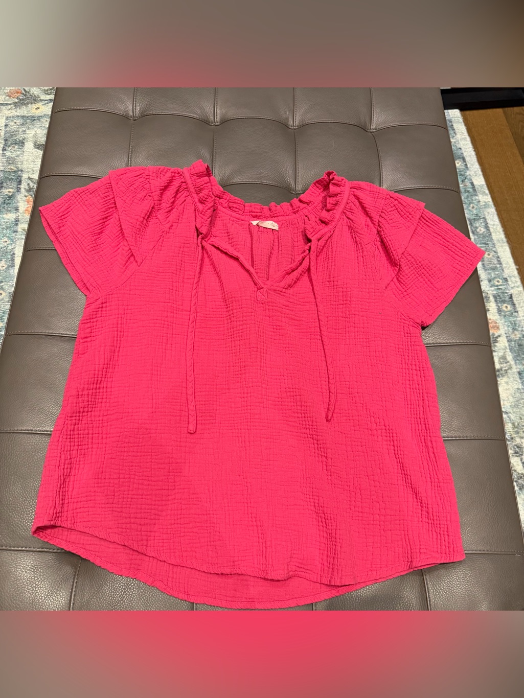 New 4our Dreamers Pink Ruffle Tie-Neck Short Sleeve Top 2x